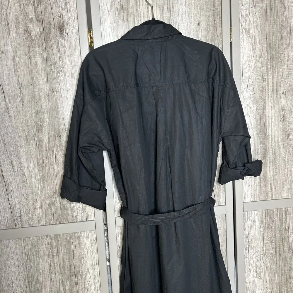 LOFT Maxi Dress Women Size 12 Cotton Roll Up Sleeve Side Slits Black Color NWT